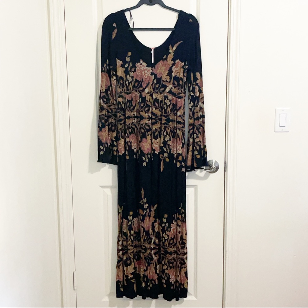 Free People Black Maxi Dress with Pink Floral Design